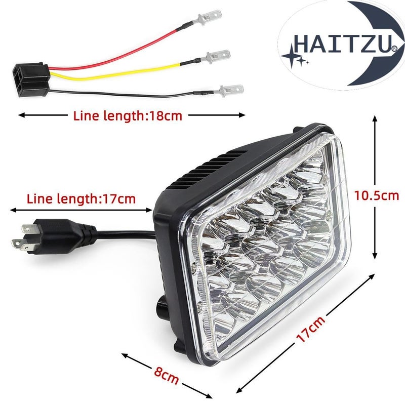 Haitzu 4x6 Headlights Led 4PCS w/H4 Socket Headlamp Compatible with The Following Models:Peterbilt Rectangular H4651 H4652 H4656 H6545 H4666 Kenworth Freightinger Ford Probe Chevy Cutlass - Image 3